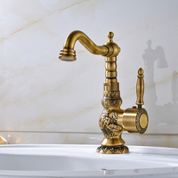 Robinet de salle de bain à rotation 360°, mitigeur chaud/froid, laiton antique classique, rétro, luxe, monocommande, sculpté, pour chambre à coucher