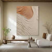 Peinture à l'huile minimaliste 3D beige peinte à la main, nature morte contemporaine, sculpture sur bois texturé brun, ensemble d'art mural multi-pièces