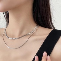 Collier cubain minimaliste hip-hop en acier inoxydable double couche, unisexe, haut de gamme, polyvalent, chaîne serpent inaltérable