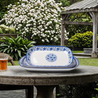 Nouvel ensemble d'assiettes à petit-déjeuner en mélamine bleue, motif végétal écologique, impression orchidée, style chinois, pour hôtel et restaurant