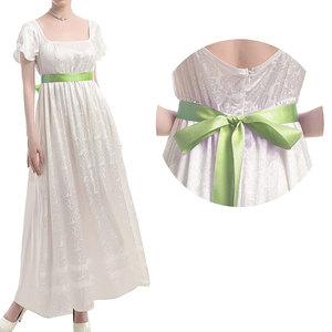 Vestido Pirata Victoriano Renacentista para Mujer, Blanco con Cinturón Verde, Disfraz de Fantasía, Cosplay - Product Image 1