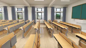 College Tip-up School Double Table And Chairs Set Wooden School Desk With Wooden Classroom Chairs Lecture Hall Seating With Desk