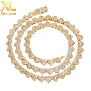 Cadena de tenis tipo racimo de 8mm con incrustaciones mixtas de circonitas y diseño de corazón baguette, bañada en plata, joyería fina - Product Image 1