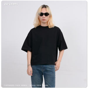 เสื้อยืดผู้ชายคุณภาพสูง หนานุ่ม สไตล์วินเทจ ล้างสีแบบแอซิดวอช ทรงโอเวอร์ไซส์ แบบครอป ตัดเย็บพิเศษ พิมพ์ลาย - Product Image 2