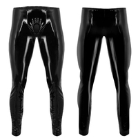 Hot Koop Mens Lange Strakke Broeken Met Open Penis Gat Latex Spier Strakke Broek In Zwart