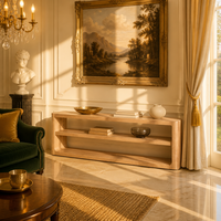 Table basse console en bois massif, pratique, moderne, luxueuse, raffinée et minimaliste, pour salon ou entrée.