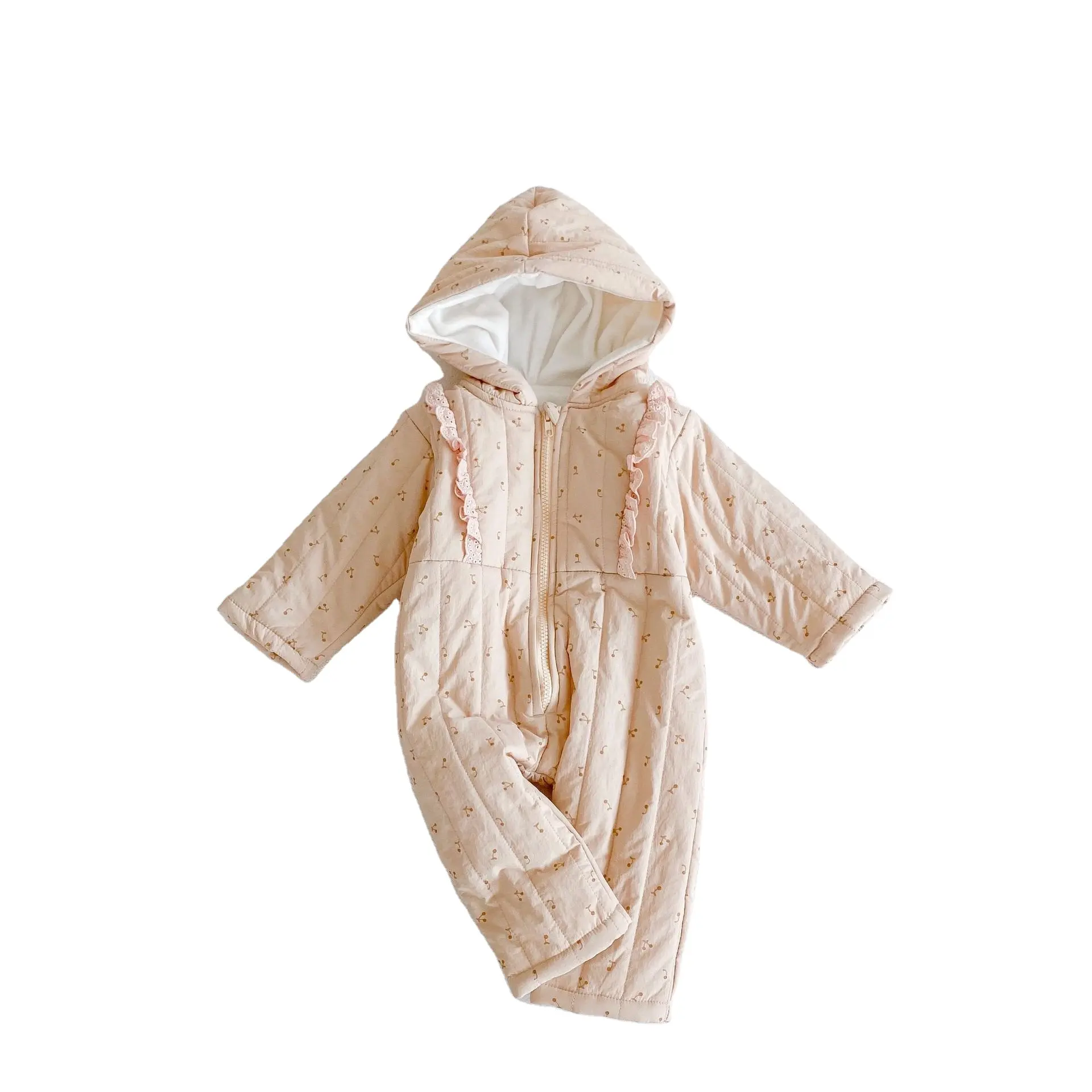 Baby Een Stuk Romper Pasgeboren Baby Jongens Meisjes Cut Ruche Hooded Onesie Warm Kinderen Houden Katoen-gewatteerde Jas Kleding