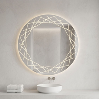 Miroirs de salle de bain ronds anti-buée en argent Art Déco de luxe, miroir intelligent moderne avec éclairage LED rétroéclairé mural, Bluetooth, éclairage intelligent