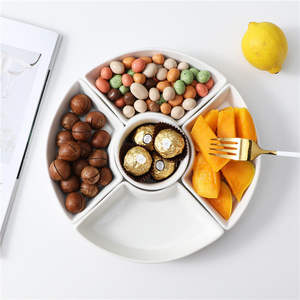 Porzellan Fünfteiliges Snack-Platten-Set Japanischer Stil Dessert Abendessen Obst Kalte Speisen Teller Rund Einfarbiges Muster - Product Image 1