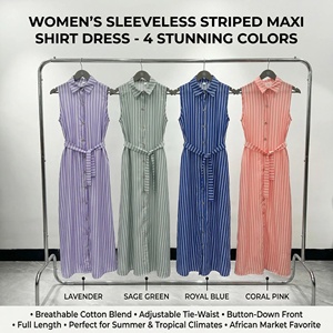 Vente directe usine – Nouvelle <span class=keywords><strong>robe</strong></span> longue élégante à rayures pour femme, <span class=keywords><strong>sans</strong></span> manches, cintrée à la taille, coupe trapèze – Sehe Fashion - Product Image 2