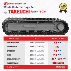 Parti del Sottocarro per Mini Escavatore <span class=keywords><strong>TB016</strong></span>, Assemblaggio Cingoli in Gomma, Ruota Anteriore, Pignone Motore, Rullo Inferiore per <span class=keywords><strong>Takeuchi</strong></span> - Product Image 2
