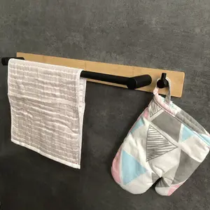Barre à serviettes auto-adhésive avec crochet, 1 pièce, mur en acier inoxydable, porte-serviettes de bain noir mat