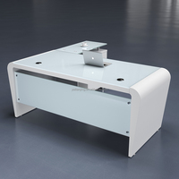 Bureau de Direction Exécutif en Verre Moderne en L Blanc, Meuble de Bureau Pas Cher pour Cadre PDG
