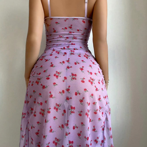 Nouvel ensemble de lingerie sexy en maille transparente à imprimé floral, jupe longue, soutien-gorge et culotte de haute qualité pour femmes - Product Image 6