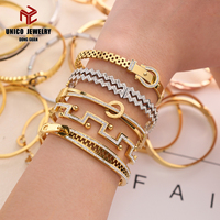 Bracelet en acier inoxydable plaqué or 18 carats PVD avec diamants incrustés, zircon cubique, design vintage tendance, bijoux de mode en acier inoxydable