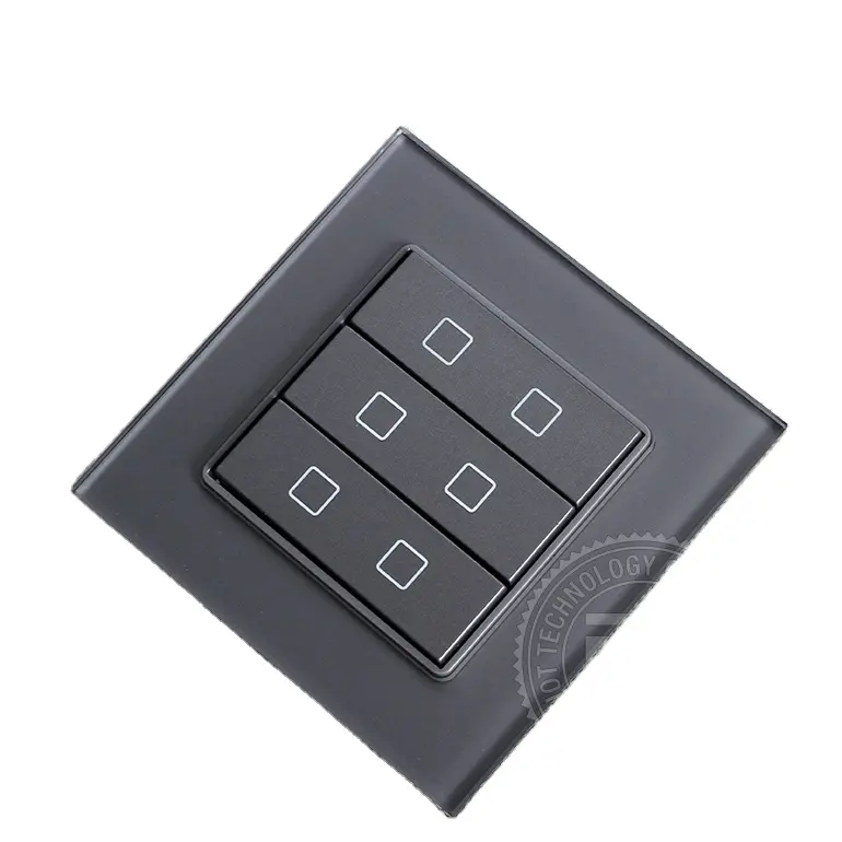 Gray Tempered Glass Reset push button 12V DC 6 Gang Dry contact technology Wall switch