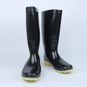 Men's High Top Rubber <b>Boots</b> <b>Black</b> Mid Calf <b>Work</b> Rain <b>Boots</b> Non Slip Fleece Lined Warm Mining <b>Boots</b> Low Heel Standard Thickness - Product Image 1