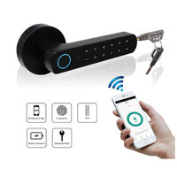 Serrure de porte intelligente numérique Tuya Bluetooth à empreinte digitale noire OEM, alimentée par batterie, avec poignée électronique à code, pour serrure à mortaise en bois