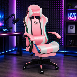<span class=keywords><strong>Chaise</strong></span> de jeu ergonomique en cuir PU au design moderne pour l'e-sport, avec éclairage RGB, inclinable, hauteur réglable, repose-pieds inclus - Product Image 3