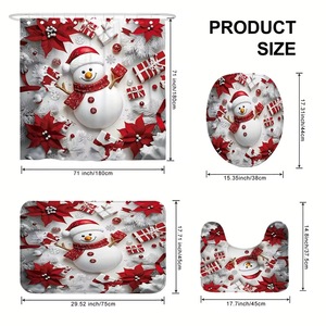 Cortina de Ducha de Poliéster con Diseño de Muñeco de Nieve Blanco, Cortina de Baño con Impresión Digital Personalizada, Impermeable, Venta al por Mayor, Moderna - Product Image 4