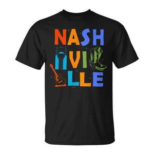Camiseta de Nashville, recuerdo de la ciudad de la música, regalo de viaje, color negro, unisex para adultos - Product Image 1