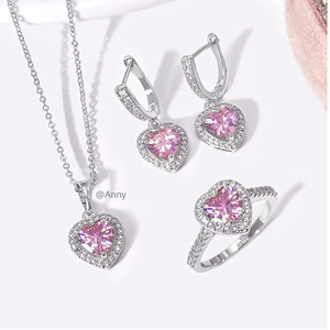 נשים יוקרה קלסית מעוקב זירקון ורוד טבעת לב היפואלרגני 925 כסף עגילי הברגה - Product Image 6