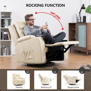 VANBOW Ergonomische <span class=keywords><strong>Massage</strong></span> Rocker Liegestuhl PU Leder beheizte Lounge 360 Grad drehbar ausziehbar Sofa Sitz Holz Getränk - Product Image 4