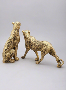 Paire de figurines de léopard en métal artisanales, sculpture élégante de grand chat, statue d'animal sauvage détaillée, décoration de table de luxe pour la maison - Product Image 2