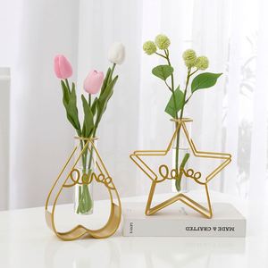Nordic Creative Gold Metal Frame Water Planting Glass Test Tube Flower Vases Hydroponics <b>Wall</b> Hanging Decor <b>Table</b> Decoration - Product Image 4