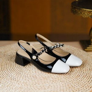 Nouvelles Sandales Mary Jane 2026 pour Femme en Cuir Verni Nude à Talon Carré Épais, Bout Carré, Perles, Talon Moyen, Color Block, Dos Nu - Product Image 5