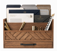 Organisateur de courrier en bois avec tiroir et compartiments, trieur de courrier pour bureau, entrée, porte-documents en bois pour bureau