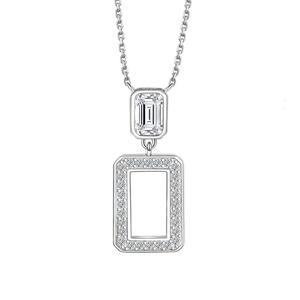 Collier chaîne à maillons en argent 925 de créateur, breloques rectangulaires en CZ, plaqué rhodium, zircon pour femme, tendance, cadeau de fiançailles, mariage - Product Image 1