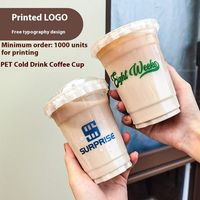 Gobelets en plastique imprimés avec logo personnalisé, gobelets jetables pour café glacé, gobelets froids en polypropylène PET, faible quantité minimale de commande avec couvercle et paille