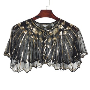 Chal Vintage a Rayas para Mujer, Estilo Años 20, con Cuentas y Lentejuelas Decorativas, Capa de Noche, <span class=keywords><strong>Bolero</strong></span>, Estilo Flapper, Malla, Poliéster Ligero - Product Image 1