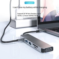 AH Tout-en-un 6-en-1 USB Type C Hub Adaptateur 4K HDTV Multiport Card Reader USB3.0 TF PD SD Reader pour PC Ordinateur Stock Disponible