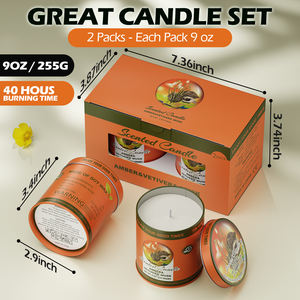 Ensemble de bougies parfumées AMBRE & <span class=keywords><strong>VETIVER</strong></span> & MUSC, lot de 2, 80 heures de combustion, bougies en cire de soja sans fumée, ensemble cadeau d'aromathérapie pour femmes et hommes - Product Image 2