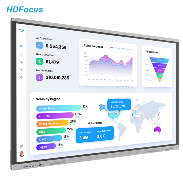 75" 4K UHD Interactive Flat Panel Smart Board 20-Touch Interactive Whiteboard for Meeting Education Android Windows OPS