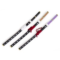 Ensemble de 3 katanas d'anime pour cosplay, épées de samouraï décoratives, lame noire avec différents poignées, accessoires de collection