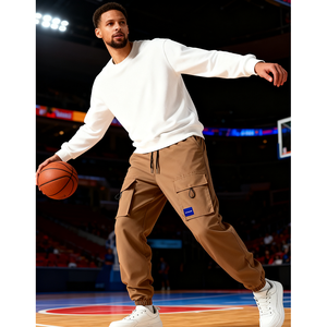 Nouveau pantalon cargo pour homme à poches et cordon de serrage, couleur unie, de Chine, en stock aux États-Unis, ample, décontracté, tendance et polyvalent - Product Image 3