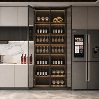 Meubles de cuisine modernes en bois massif sur mesure, ensemble complet avec armoire à vin à porte vitrée et casier à vin, directement de l'usine