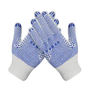 ขายส่งถุงมือลายจุดสีฟ้า 7/10/13 เกจก่อสร้างมือปกป้องความปลอดภัยเกาหลี PVC Dot Cotton ถุงมือทํางานถัก