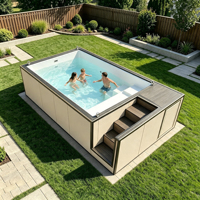 Piscine moderne de luxe en conteneur avec pompe à chaleur intégrée et filtre pour une utilisation extérieure toute l'année