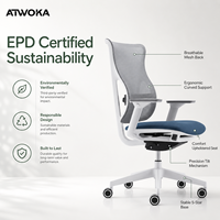 Chaise de bureau durable certifiée EPD ATWOKA - Siège ergonomique à dossier haut respectueux de l'environnement pour les projets LEED