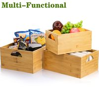 Lot de 3 bacs de rangement en bambou, empilables et emboîtables, avec poignées découpées, boîtes organisatrices naturelles à ouverture supérieure, 3 tailles, conteneurs modulaires