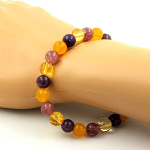Citrine + <b>Amethyst</b> + Lepidolite + Yellow Agate <b>Bracelet</b> 8 mm Beads. - Product Image 1