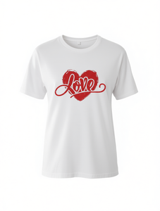 Camiseta con estampado de corazón para el día de San Valentín, camiseta informal de manga corta con cuello redondo y diseño de amor rojo para mujer, tela de jersey cómoda para todas las estaciones - Product Image 1