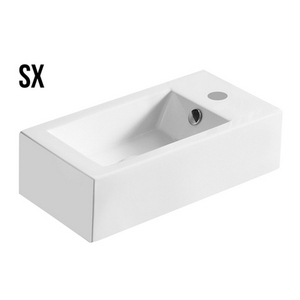 Lavabo da Appoggio Moderno Rustico 50x25.5 con Vasca Sinistra in Porcellana Effetto Marmo - LA47 Lavandino Bagno - Product Image 1