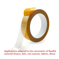 Ruban adhésif acrylique double face - Support en tissu flexible et fibre de verre, facile à déchirer, usage industriel
