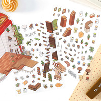 LABON 2.5D Ästhetisches PET-Landschafts-Sticker-Set 3D Miniatur-Raumdekor für Journaling Outdoor-Bibliothek-Thema Scrapbooking-Aufkleber