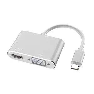 顶级产品2在1型C集线器至4K HDMI 1080P VGA转换器USB C至HDMI VGA适配器，用于笔记本电脑电话和投影仪